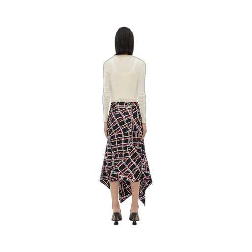 Distorted Check Printed Silk Wrapped Skirt