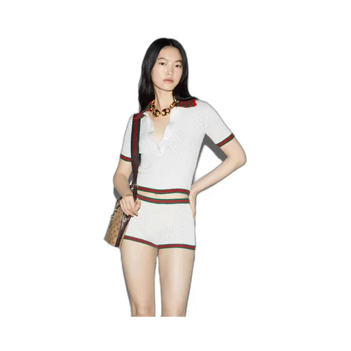 Cotton lace polo T-shirt