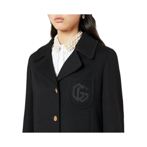 Double G embroidery wool coat