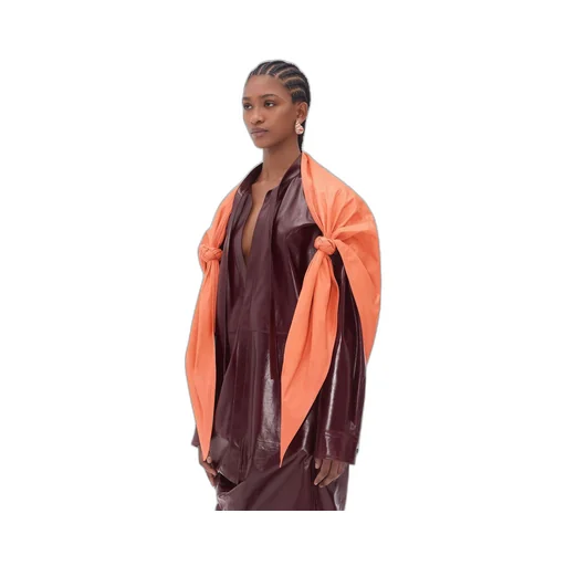 Shiny Leather Scarf With Ring Detail