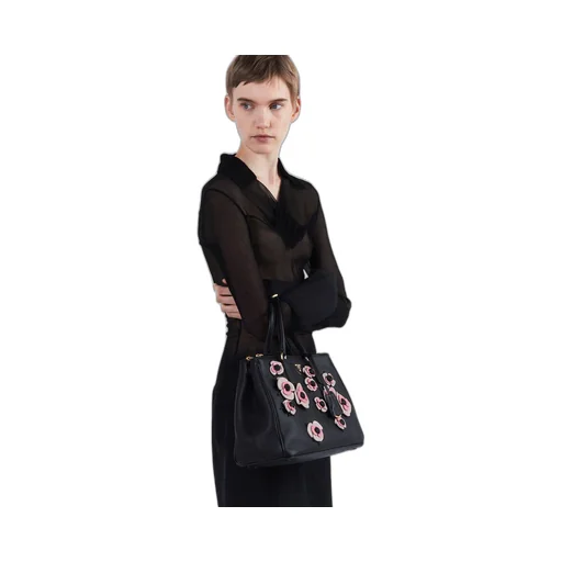 Large Prada Galleria leather bag with floral appliqués