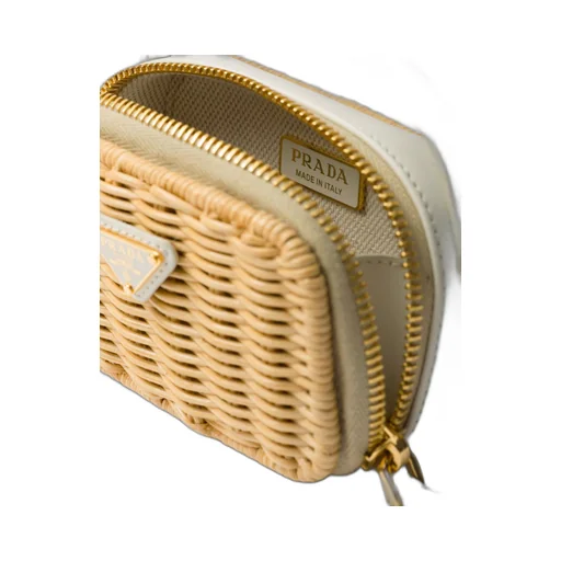 Wicker and leather mini-pouch