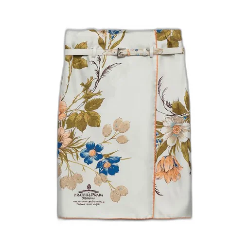 Printed silk twill skirt