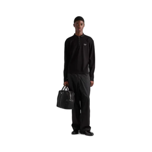 Long-sleeved piqué and Re-Nylon polo shirt
