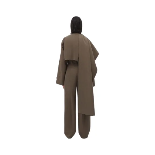 Soft Wool Twill Cape With Check Lining