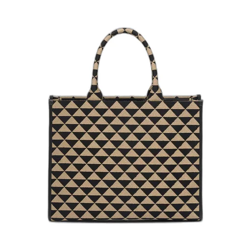 Large Prada Symbole embroidered fabric handbag