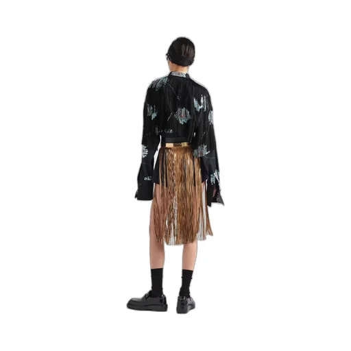 Printed poplin shirt with fringe