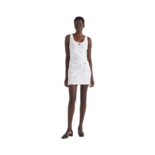 Embroidered ribbed jersey dress