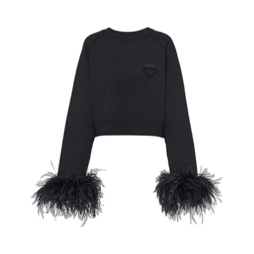 Crew-neck sweatshirt with feather trim