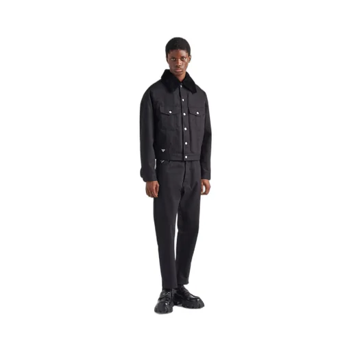 Padded bull denim blouson jacket with shearling lining