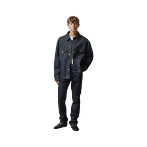 Denim trousers with GG embossed detail