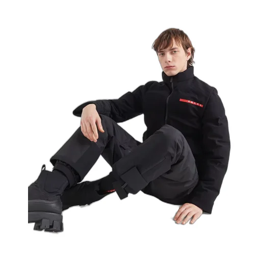Cropped technical knit puffer jacket