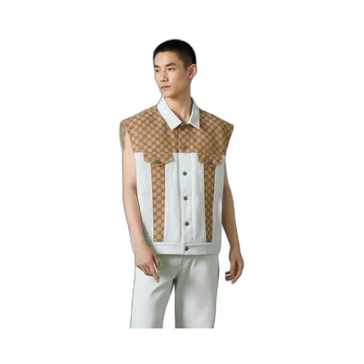 Washed organic denim vest with GG