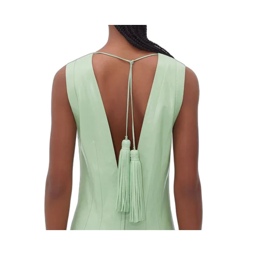 Shiny Leather Dress With Fringes Detail