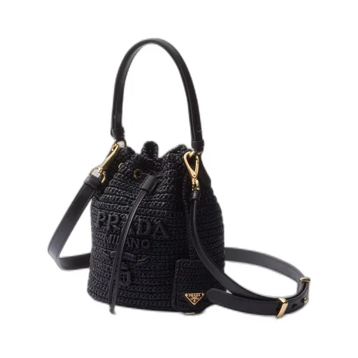 Crochet and leather mini-bucket bag
