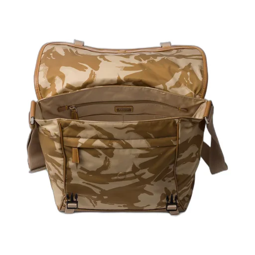 Printed Re-Nylon and leather shoulder bag