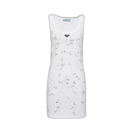 Embroidered ribbed jersey dress
