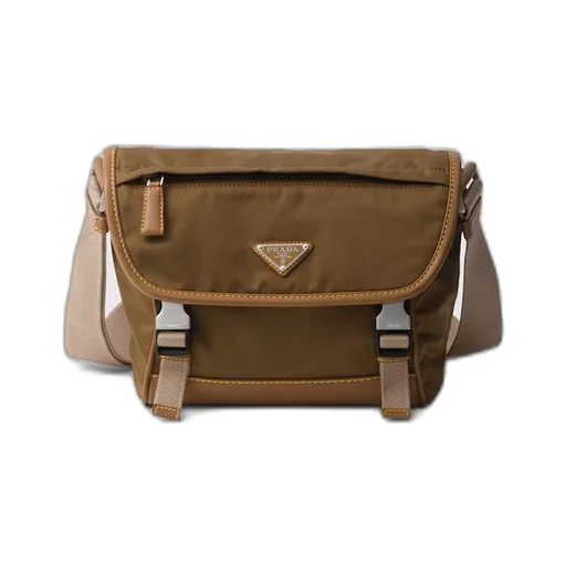 Re-Nylon and leather shoulder bag