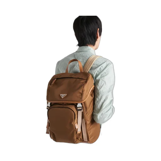Re-Nylon and leather backpack
