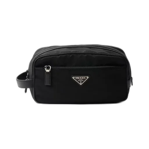 Re-Nylon and Saffiano leather travel pouch