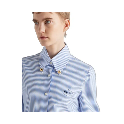 Embroidered striped technical cotton shirt