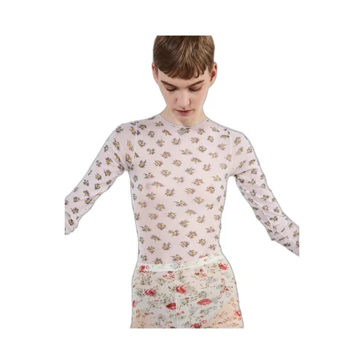 Printed stretch tulle bodysuit
