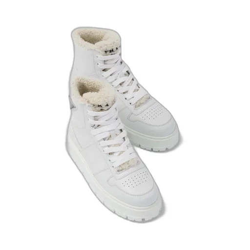 Leather and shearling high-top sneakers
