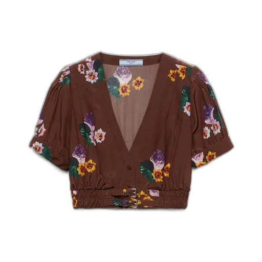 Cropped printed pongé shirt