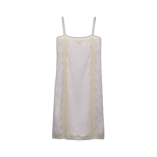 Embroidered, lace-trimmed linen dress