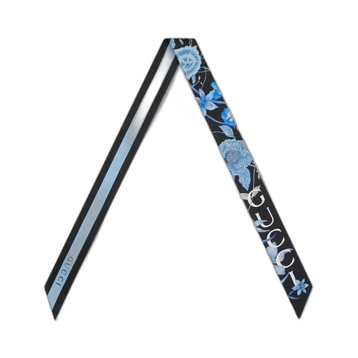 Floral Gucci print silk neck bow