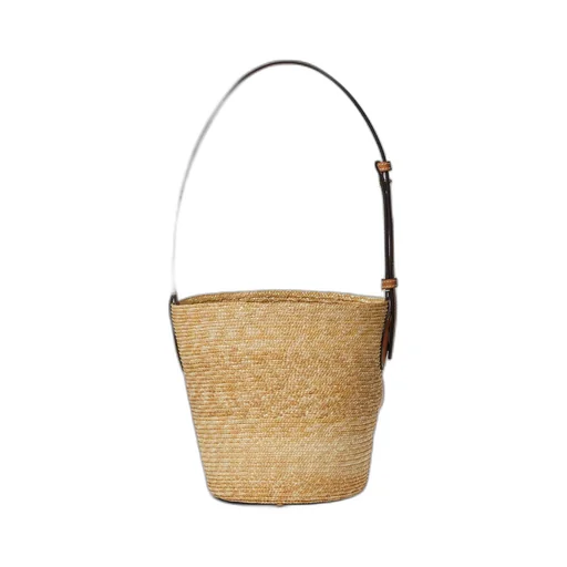 Small straw shoulder bag with Gucci patch