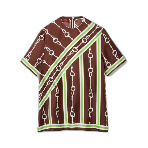 Gucci Horsebit stripe print silk top