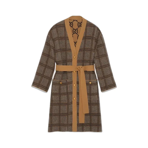 Reversible checked wool cardigan
