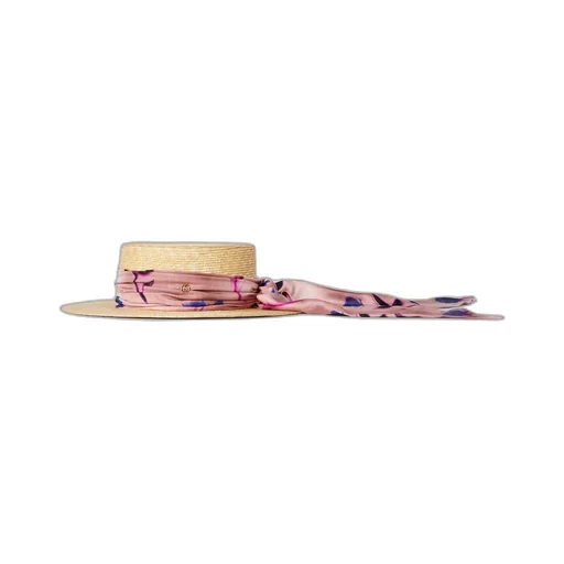 Straw wide brim hat with ribbon