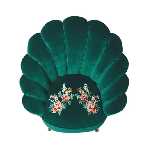 Velvet armchair with embroidered flowers