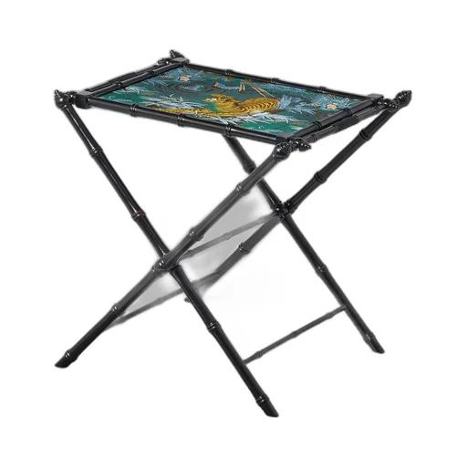 Wood folding tray with tiger jacquard