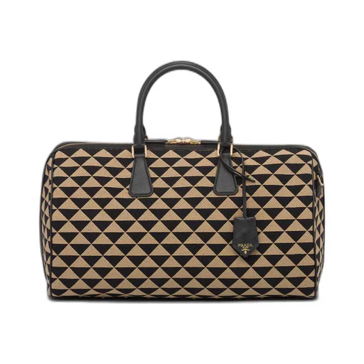 Medium Prada Symbole embroidered fabric travel bag