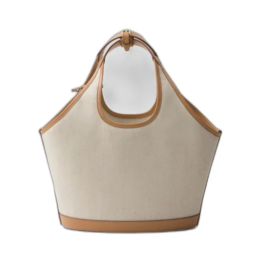 Medium linen blend and leather tote bag