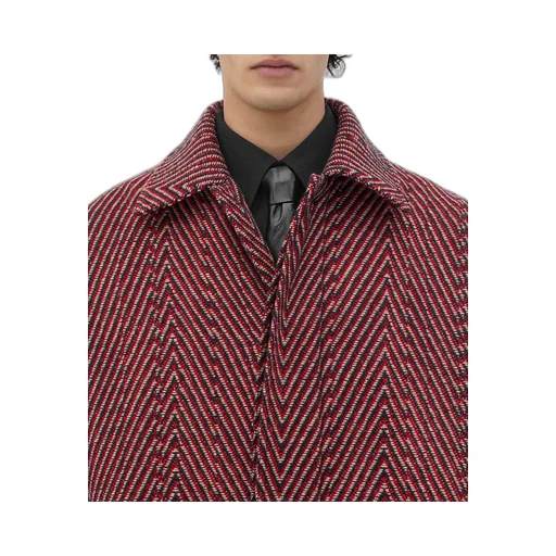 Irregular Wool Chevron Cape Coat