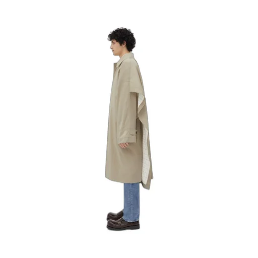 Cotton Silk Cape Trench With Check Lining