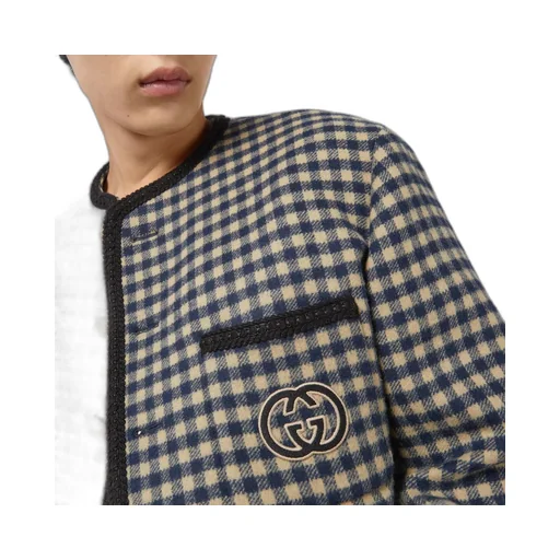 Wool gingham jacket with Interlocking G