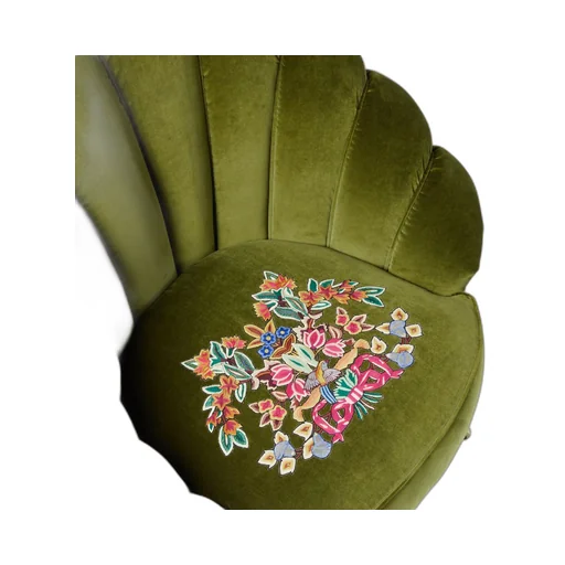 Velvet armchair with embroidered flowers