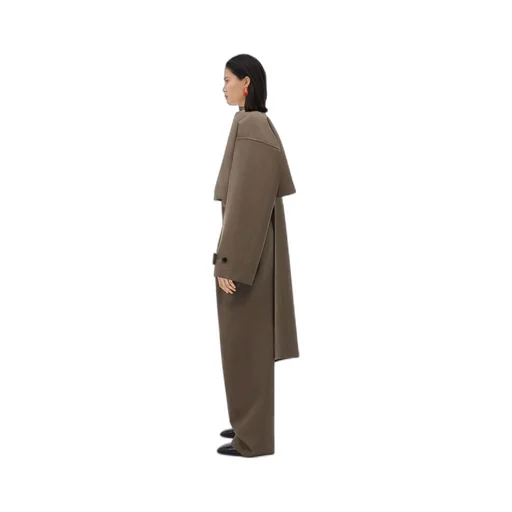 Soft Wool Twill Cape With Check Lining