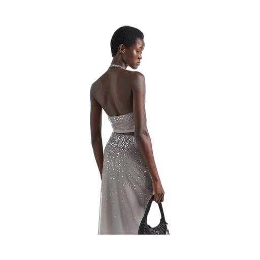 Crystal-studded tulle top