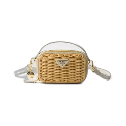 Wicker and leather mini-pouch