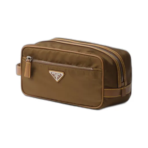 Re-Nylon and leather pouch