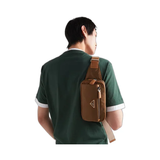 Re-Nylon and leather belt bag