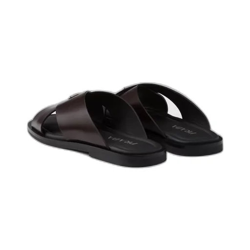 Brushed leather crisscross slides