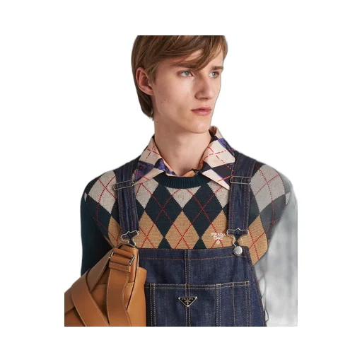 Wool crew-neck sweater with an Argyle pattern