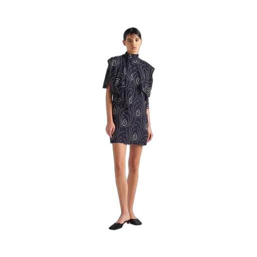 Printed sablé mini-dress with scarf collar